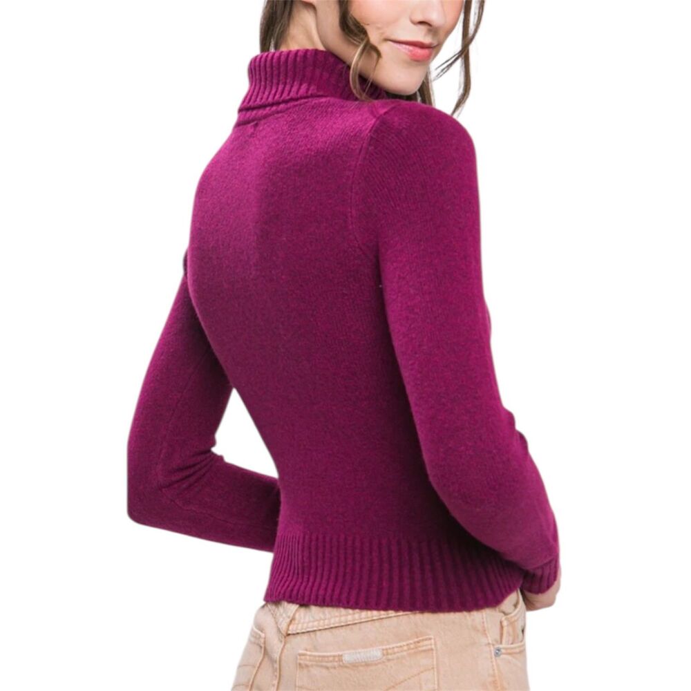 Love Tree Purple Knit Turtleneck Sweater Women's Medium Fitted Stretchy